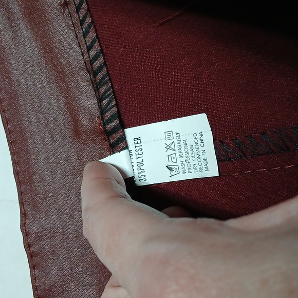 Faux Leather Button-Fly Jeans Pants w/ Pockets Brownish-Red Maroon Burgundy - Picture 11 of 12